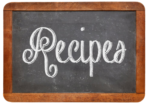 Chalkboard with wooden frame reading Recipe